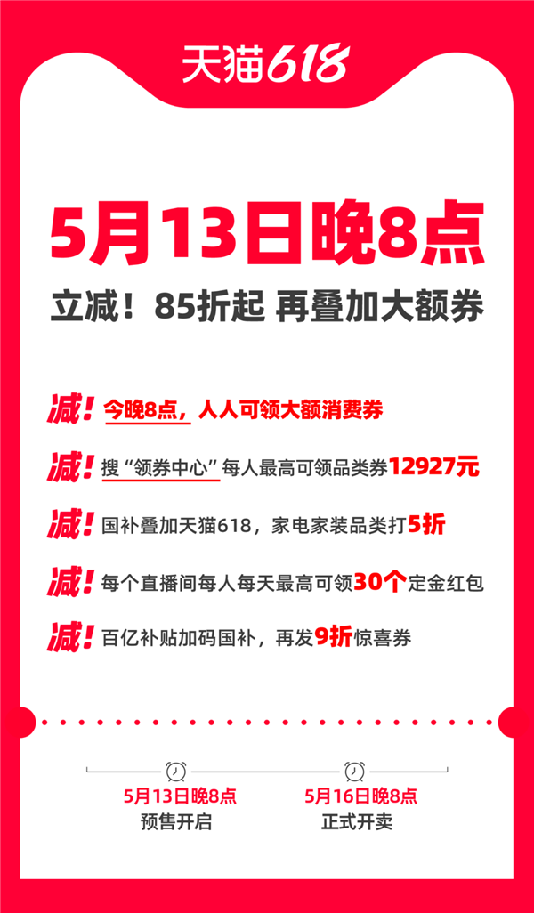 天猫618今晚8点预售：人人可领大额消费券 攻略来了