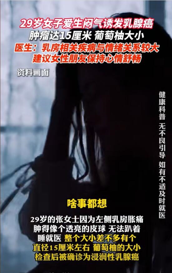 女子爱生闷气诱发乳腺肿瘤：长达15厘米