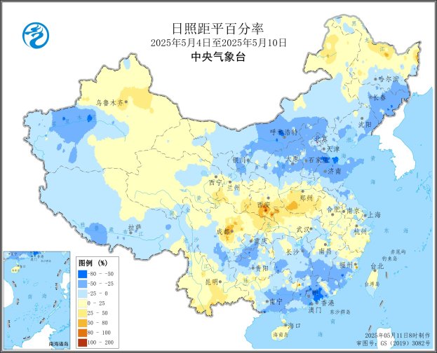 图3 全国日照距平百分率